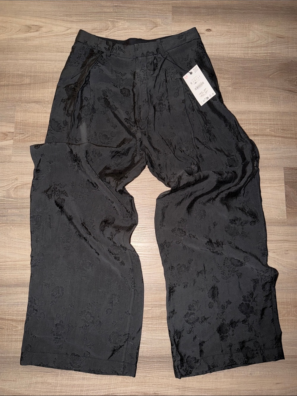 🖤 NWT ZARA Black Floral Jacquard Wide Leg Pants Small 🖤